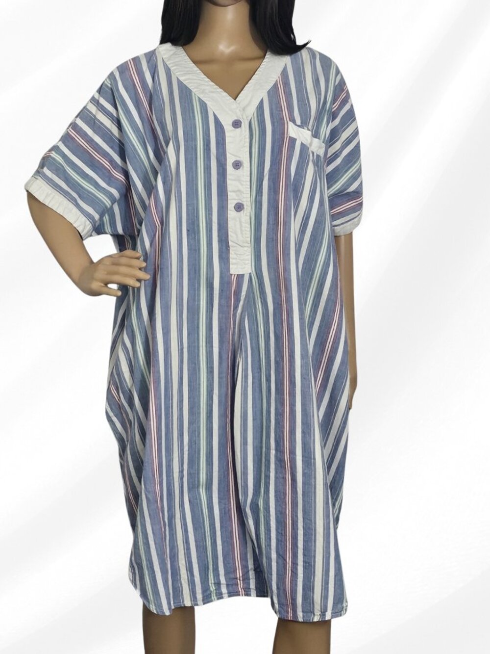 OH! Striped Pajama Nightgown One Size Fits All Pocket Gently Used
